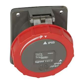 Prise fixe Hypra IP66/67-55 16A - 380V~ à 415V~ - 3P+N+T - plastique|Legrand-LEG051131
