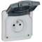 Prise de courant étanche 2P+T avec volet Plexo IP66 composable 16A 250V~ - gris