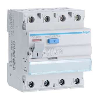 Interrupteur différentiel 4P 63A 30mA type AC 60Hz|Hager-HAGCDC470F