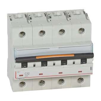Disjoncteur DX³ 25kA arrivée haut/départ bas vis 4P 400V~ 32A courbe C 6 modules|Legrand-LEG409797