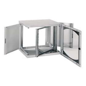 Actassi Coffret mural OPB 12U L600 P500 châssis pivotant 19P porte vitrée R7035|Schneider Electric-SCHNSYOPB12U5P