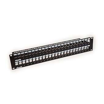 Panneau 48 ports 2U alu noir RJ45, non équipé de connecteurs|Corning Pouyet-POUVOLPPCBF48K