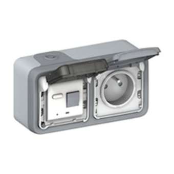 Prise de courant différentielle étanche Plexo composable gris - 10 mA|Legrand-LEG069566