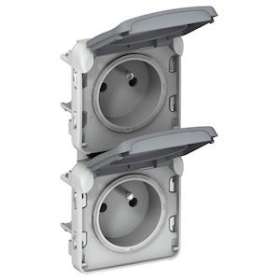 Double prise 2P+T précâblées à la verticale Plexo composable IP55 16A 250V -gris|Legrand-LEG069563