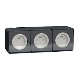 Mureva Styl - Triple PC 2P+T horiz. précâblée - saillie - IP55 - IK08 - gris|Schneider Electric-SCHMUR36037