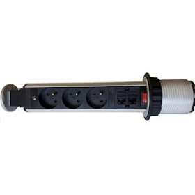 Multiprise escamotable 3 prises - 2 RJ45 et cable 1,8m|Xeta premium-XET110111