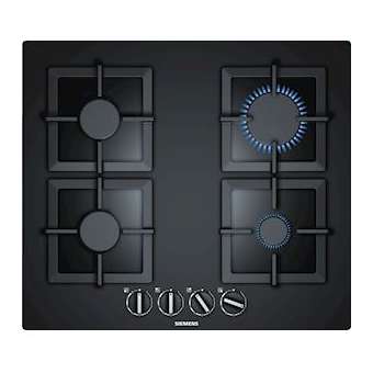 TABLE GAZ 60CM 4FOYERS FLAMES VERRE NOIR|Siemens menager p.enc-S6MEP6A6PB20