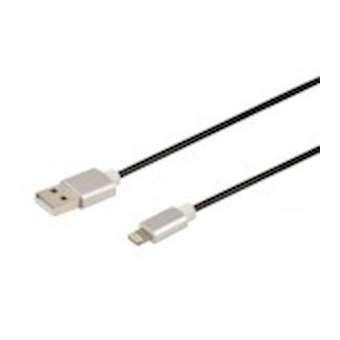 Cordon USB 2.0 A M/Lightning M - 2.4A - licence Apple MFI - prises alu -noir- 1m|Erard-EAD728339