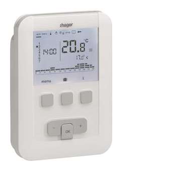 Thermostat ambiance programmable digital chauf eau chaude 2 fils sur 7j à piles|Hager-HAGEK520