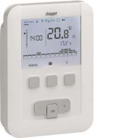 Thermostat ambiance programmable digital chauf eau chaude 2 fils sur 7j à piles|Hager-HAGEK520