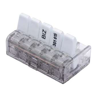 Borne de connexion à leviers 5 entrées Biz'Wing 4 0.2-4 mm² (x 25)|Bizline-BIZ301615