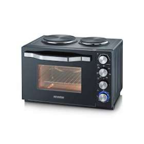 Mini four noir + plaques de cuisson, 2 500 W, 30 l, D plaques: 15,5 et 18,5 cm|Severin france-EVETO2074