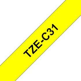 Ruban TZeC31, 12mm Noir sur fond Jaune fluo, Laminé, 5M|Brother france-BRTTZEC31