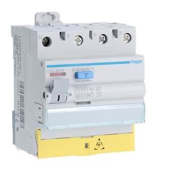 Interrupteur différentiel 3P+N 63A 100mA type AC à bornes décalées|Hager-HAGCEC863F