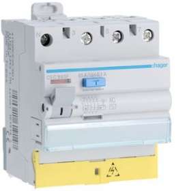 Interrupteur différentiel 3P+N 63A 100mA type AC à bornes décalées|Hager-HAGCEC863F