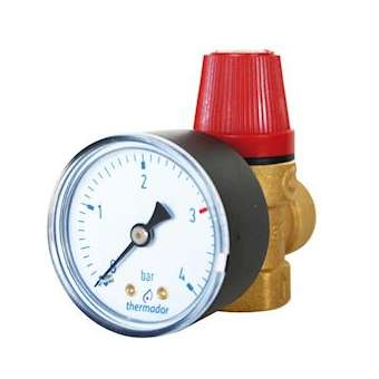 Soupape de Sureté CHAUFFAGE 1/2' ZM - NF 3 bar - avec Manomètre - Code Usine 313|Thermador-TMRS15ZM