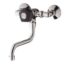 P3500 Mitigeur lavabo mural temporisé bec tournant bouton noir raccords coudés|Presto-PSR35808