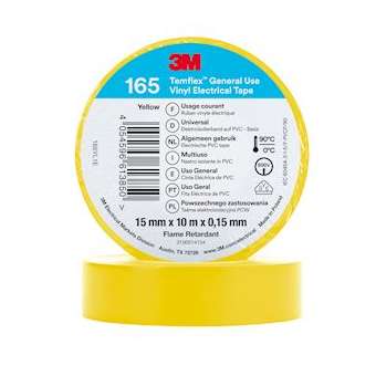 Temflex 165 Ruban d'isolation électrique 10m x 15mm Jaune|3M france-TRM80465N