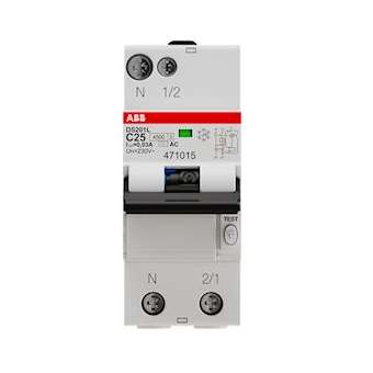 Disjoncteur Différentiel (DS201L) 1P+N 4,5/6Ka C-25A 30mA Ac|ABB-ABB471015