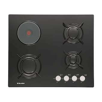 Table verre mixte 60 cm - 3 foyers gaz + 1 foyer électrique - 5,65 + 1,5 kW|Airlux-ALXGV647BK