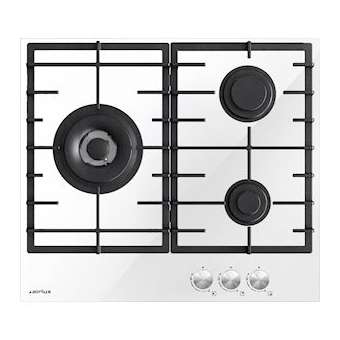 Table verre gaz 60 cm - 3 foyers dont 1 triple couronne 4 kW - 6,75kW - Manettes|Airlux-ALXATV63TWH