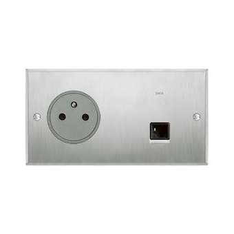 Art d'Arnould Mémoire prise 2P+T 16A 250V et RJ45 catégorie6 FTP -acier brossé|Arnould-ARD67138