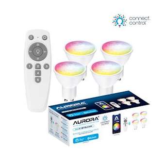 Connect.control - Kit 4 x GU10 5W RGBCX + télécom. Bluetooth|Aurora-ABIAUA1BTGUCWK