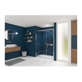 Smart Express Porte Coulissante 90X190 Cm Profile Chrome Verre Transparent|Blanc aqua production-BL5PA1910CTNE