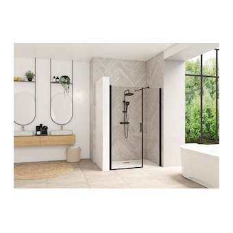 Smart Design porte centrale sans seuil 120 profilé noir verre transparent|Blanc aqua production-BL5PA9061NTNE