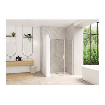 Smart Design porte centrale sans seuil 150 profilé blanc verre transparent|Blanc aqua production-BL5PA9064BTNE