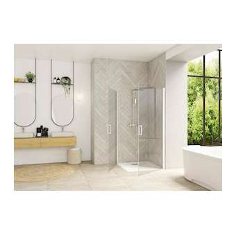Smart Design porte pivotante angle sans seuil 90 profilé blanc verre transparent|Blanc aqua production-BL5PA90174BTNE