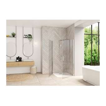 Smart Design porte pvt angle sans seuil 90 profilé chromé verre transparent|Blanc aqua production-BL5PA90174CTNE