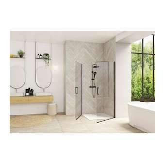 Smart Design porte pivotante angle sans seuil 100 profilé noir verre transparent|Blanc aqua production-BL5PA90176NTNE