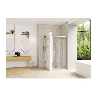 Smart Design porte pivotante 90 profilé chromé sérigraphie bandes verticales|Blanc aqua production-BL5PA90204CBVE