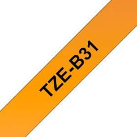 Ruban TZeB31, 12mm Noir sur fond Orange fluo, Laminé, 5M|Brother france-BRTTZEB31