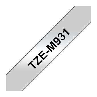 Ruban TZeM931, 12mm Noir sur fond Matt argent, Laminé effet métalique, 8|Brother france-BRTTZEM931