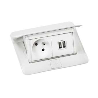 Pop up mobilier pré-câblé - 1x2P+T + double USB - 4 modules - Blanc brillant|Legrand-LEG654006