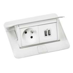 Pop up mobilier pré-câblé - 1x2P+T + double USB - 4 modules - Blanc brillant|Legrand-LEG654006