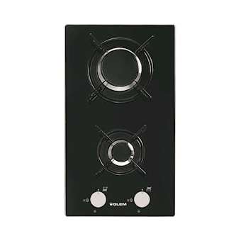 Domino verre gaz 30 cm - 2 foyers - 4 kW - Manettes frontales - Allumage 1 main|Airlux-ALXGV32BK