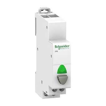 Acti9, iPB bouton-poussoir lumineux 1 NO gris + voyant vert 110...230VCA|Schneider Electric-SCHA9E18036