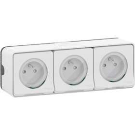 Mureva Styl - Triple PC 2P+T horiz. précâblée - saillie - IP55 - IK08 - blanc|Schneider Electric-SCHMUR36039