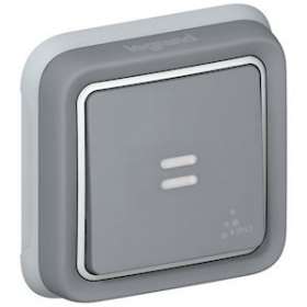 Poussoir inverseur étanche NO+NF lumineux Plexo complet IP55 encastré 10A - gris|Legrand-LEG069821