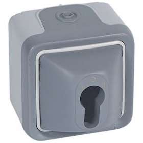 Interrupteur à clé Plexo complet IP55 saillie pour barillet européen - gris|Legrand-LEG069706