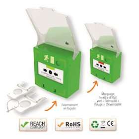 Déclencheur manuel vert 1 contact Reset façade + capot, 2 clés, scellé|-IZYRCP100G