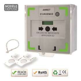 Déclen manuel blanc 3 cts LED/buz 12/24/48V DC Reset façade+capot,2 clés,scellé|-IZYRCP310W