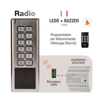 Clavier/Lecteur RFID AWK2 Métal IP65 125 KHz EM 999u 2R Radio Elec. D.|-IZYAWK220RFEM-EC