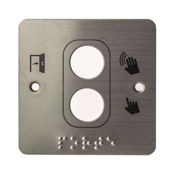 Plaque acier inoxydable 80 x 80 mm perçages 2xD19 mm braille PORTE + Pictos|-IZYSSP202