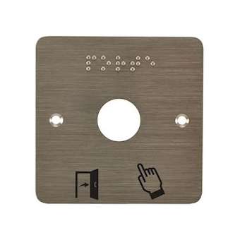 Plaque acier inoxydable 80 x 80 mm perçage diam. 19 mm braille PORTE + Picto|-IZYSSP201