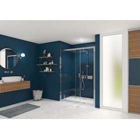 Smart Express Porte Coulissante 140X190 Cm Profile Chrome Verre Transparent|Blanc aqua production-BL5PA1915CTNE