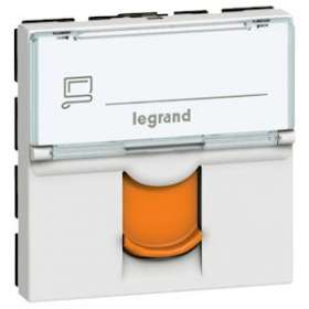 Prise RJ45 catégorie6A STP à blindage métal - volet orange Mosaic 2 mod - blanc|Legrand-LEG076525